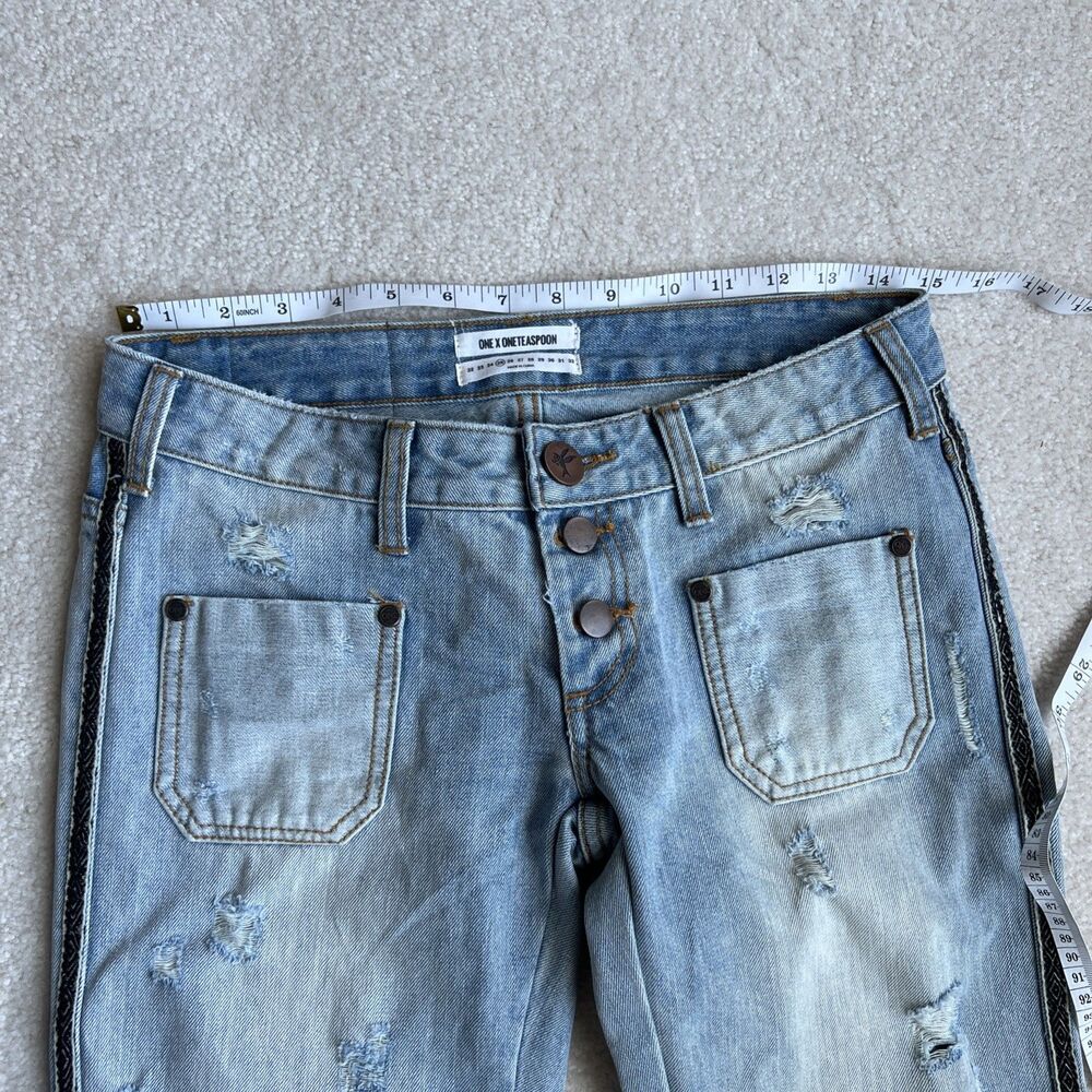One Teaspoon Le Cats Florence Jeans Womens 27 Distressed Low Rise Flare Leg - Picture 14 of 15